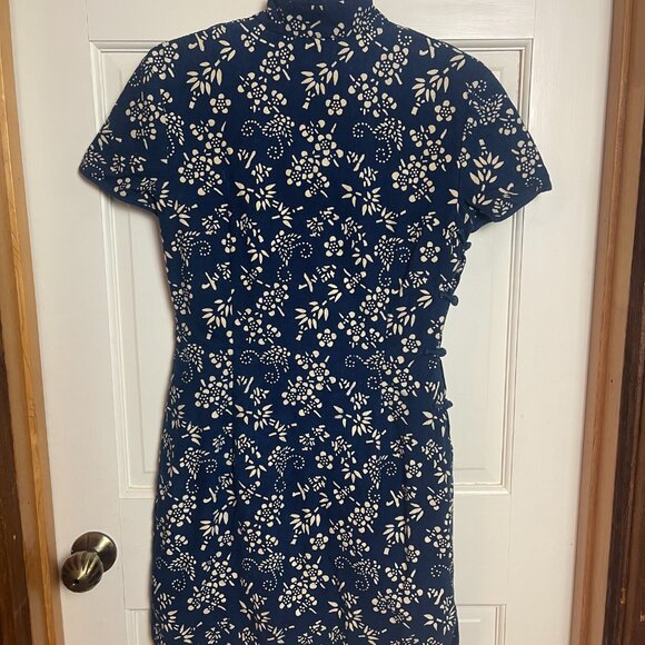 Deep Blue Mandarin Dress 100% Cotton - Picture 4 of 4
